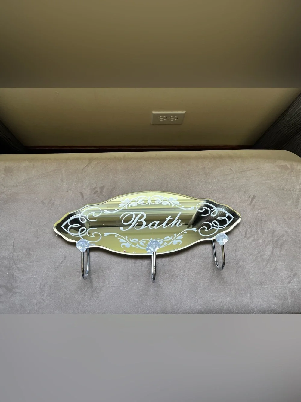 Mirrored Silver 'Bath' Wall Hook Rack with Crystal Knobs